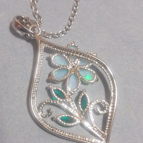 Sterling Silver Gemstone & Diamond Accent Flower Marquise Pendant - Picture 5 of 7